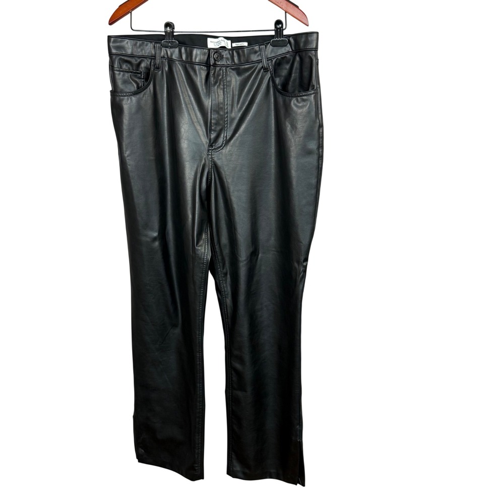 Abercrombie & Fitch 90s Ultra High Rise Straight Pants Women's 18R Black Vegan - Picture 1 of 12
